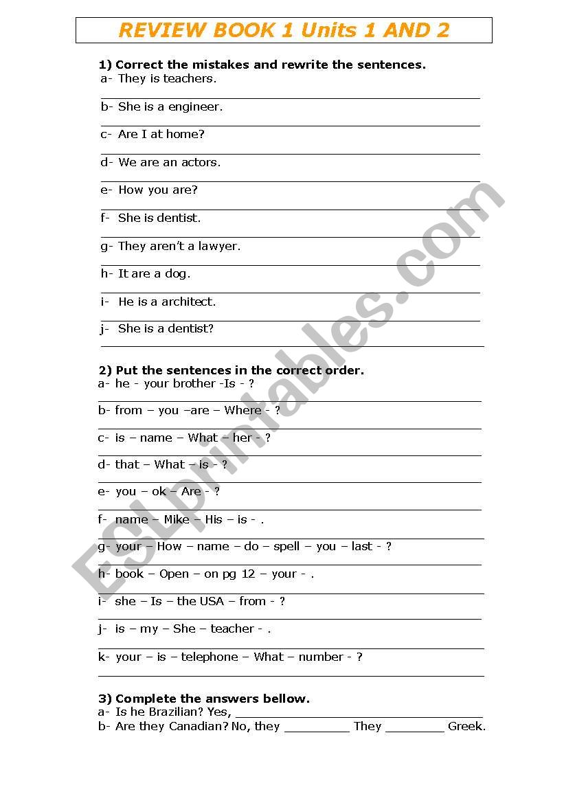 VERB TO REVIEW  worksheet