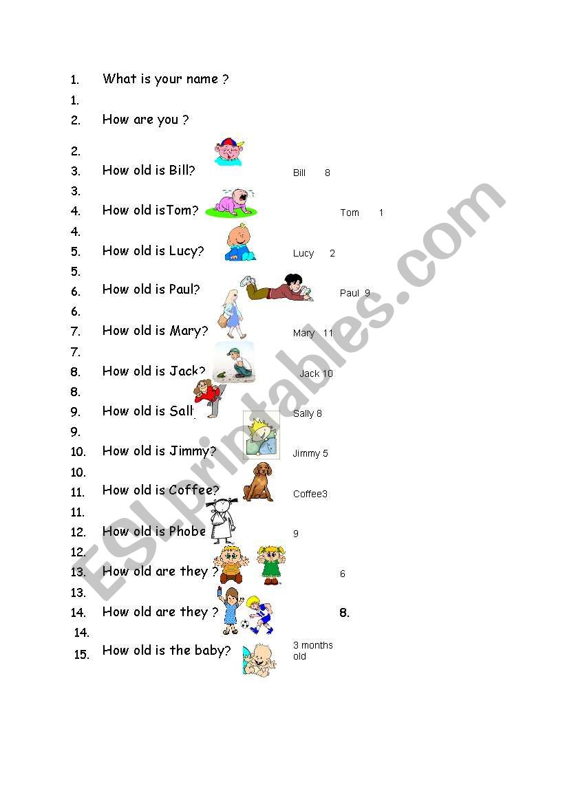 How old are you ? worksheet