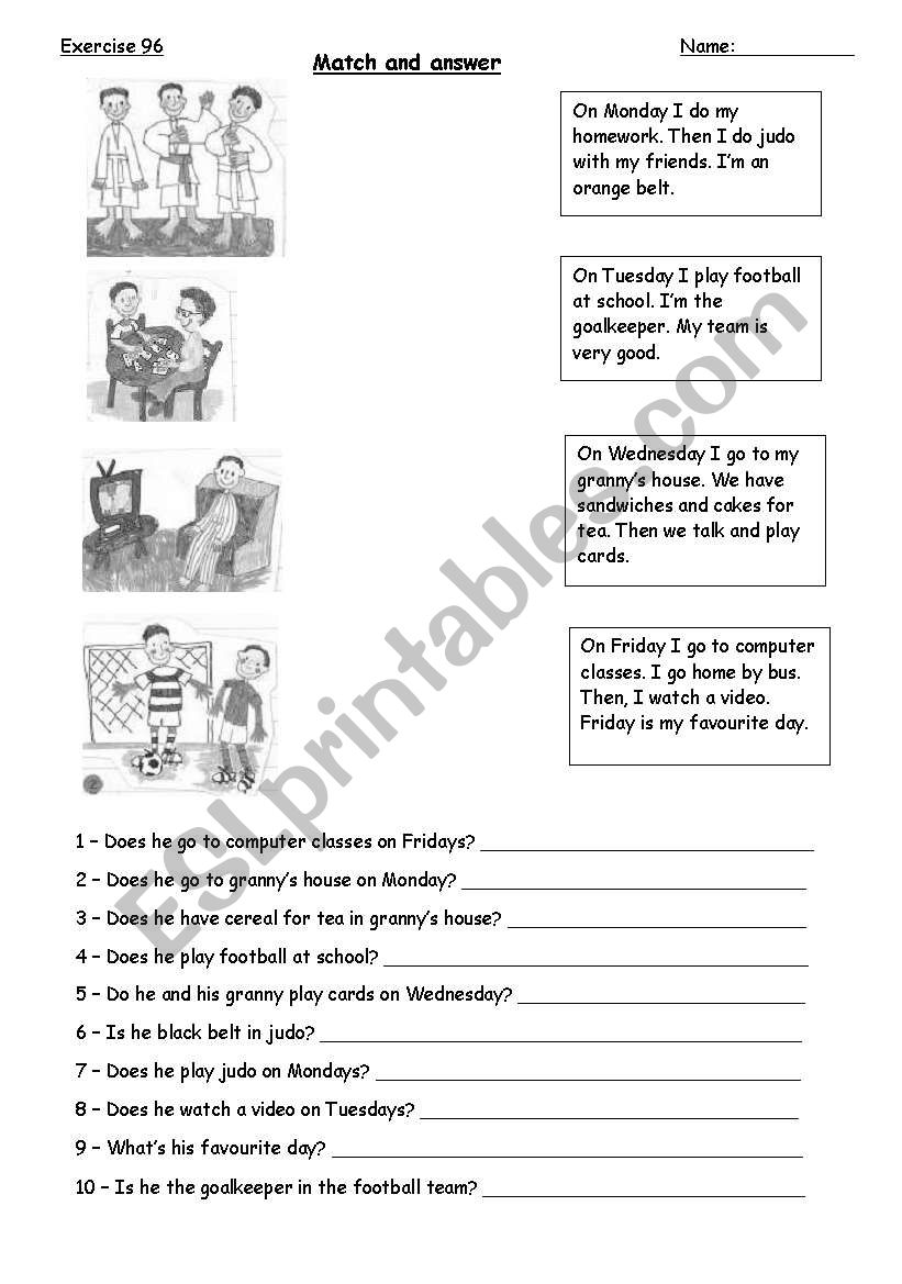 Match pictures with the correct paragraph and answer