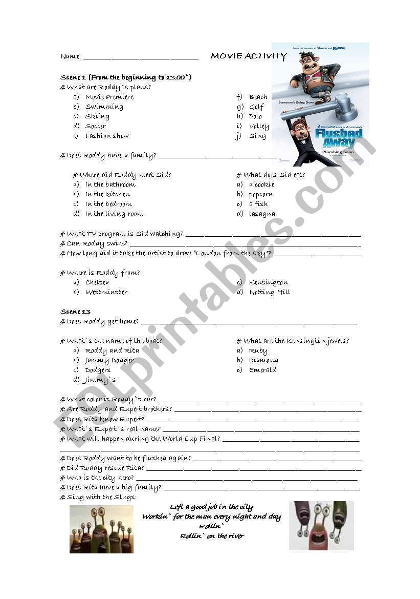 Flushed Away - movie activity worksheet