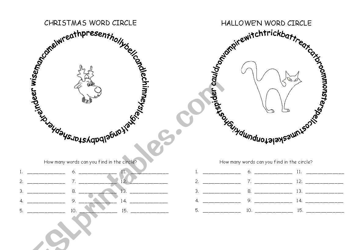 Word Circles vocabulary worksheet