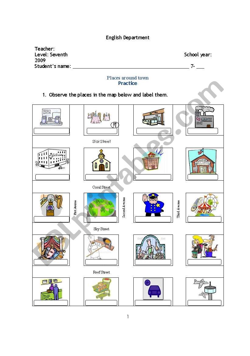 Places around town worksheet