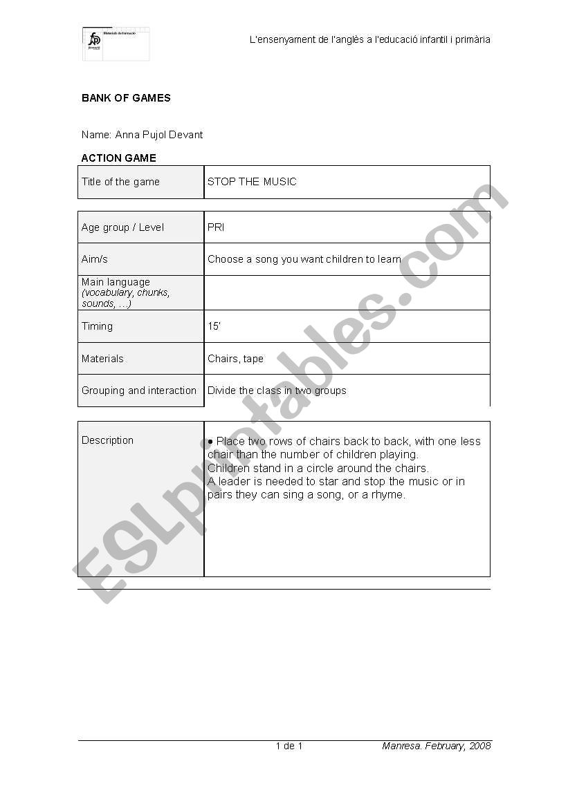 Chairs worksheet