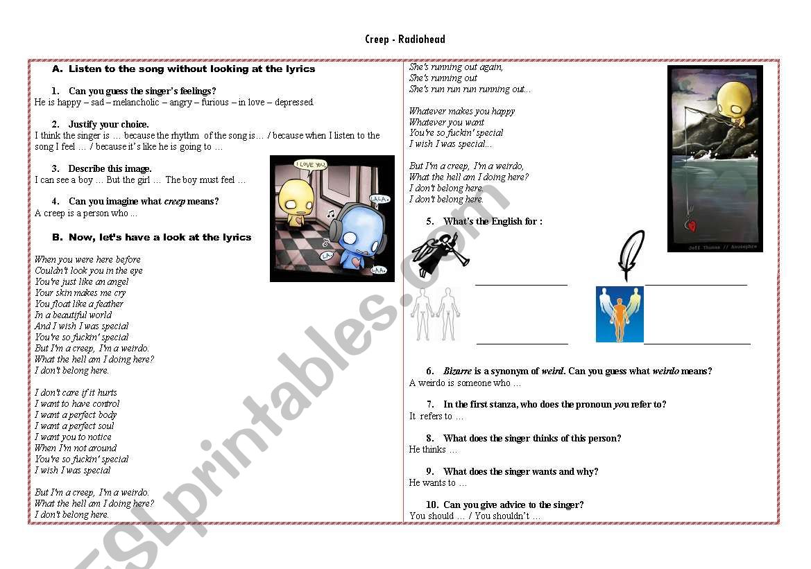 Creep - Radiohead worksheet