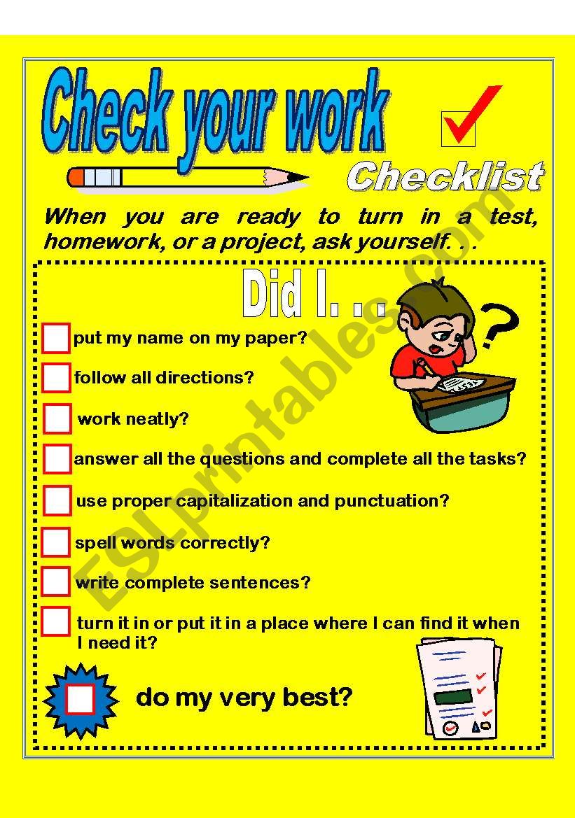Check your school work worksheet