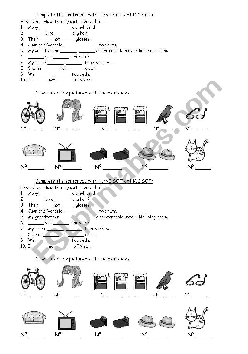 Have got or Has got? worksheet