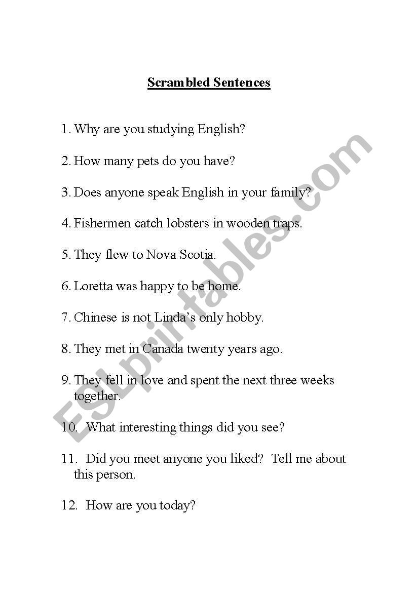 Scrambled Sentences worksheet
