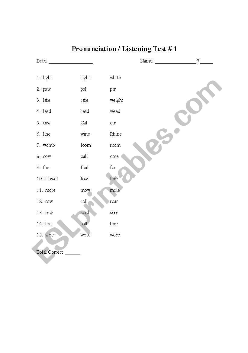 Listening Test worksheet