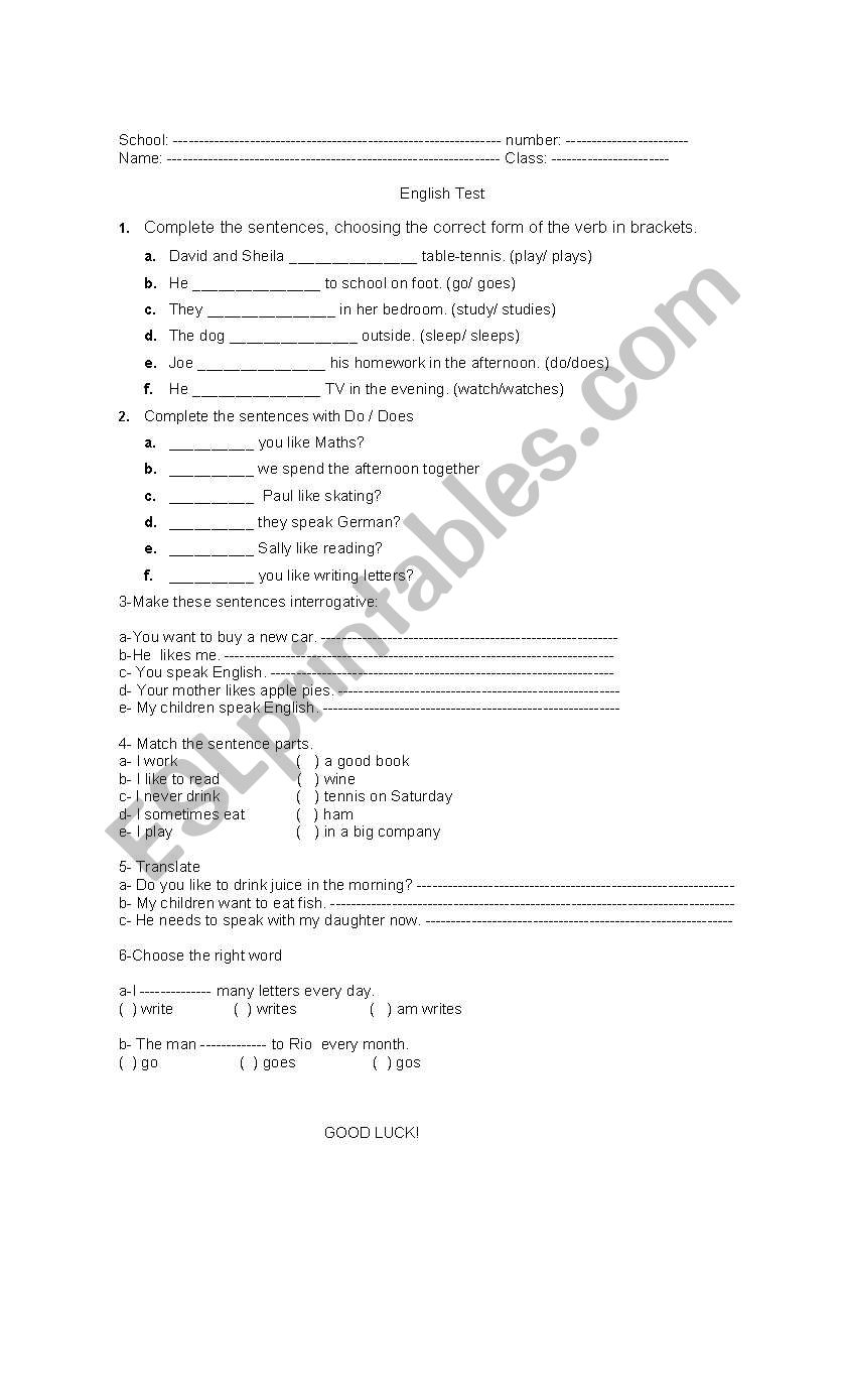 simple present worksheet