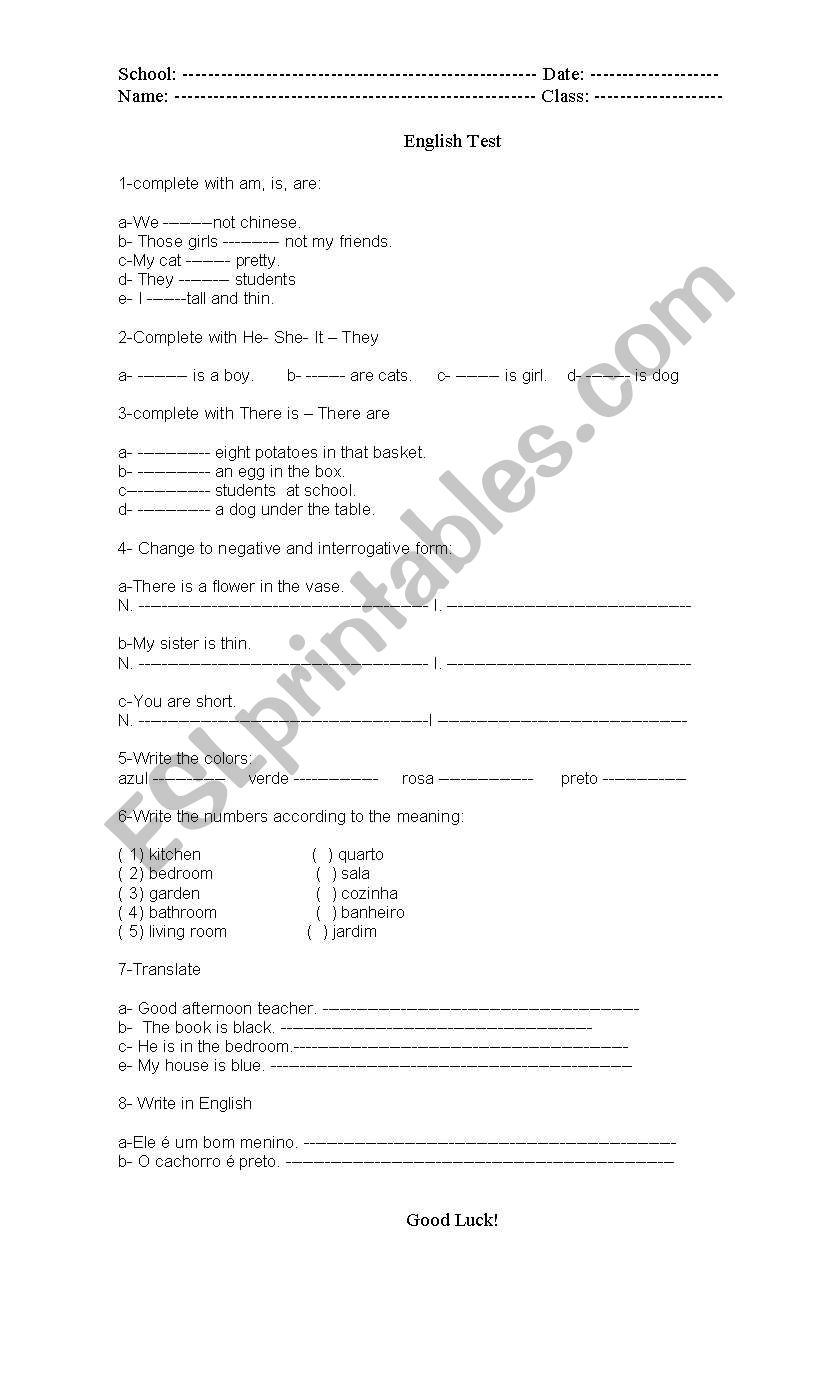 verb to be,review worksheet