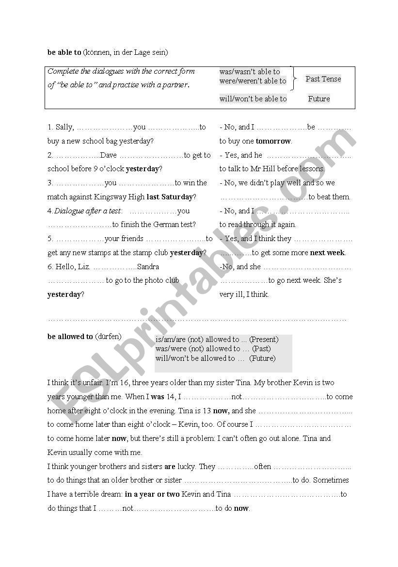 be able to - be allowed to worksheet