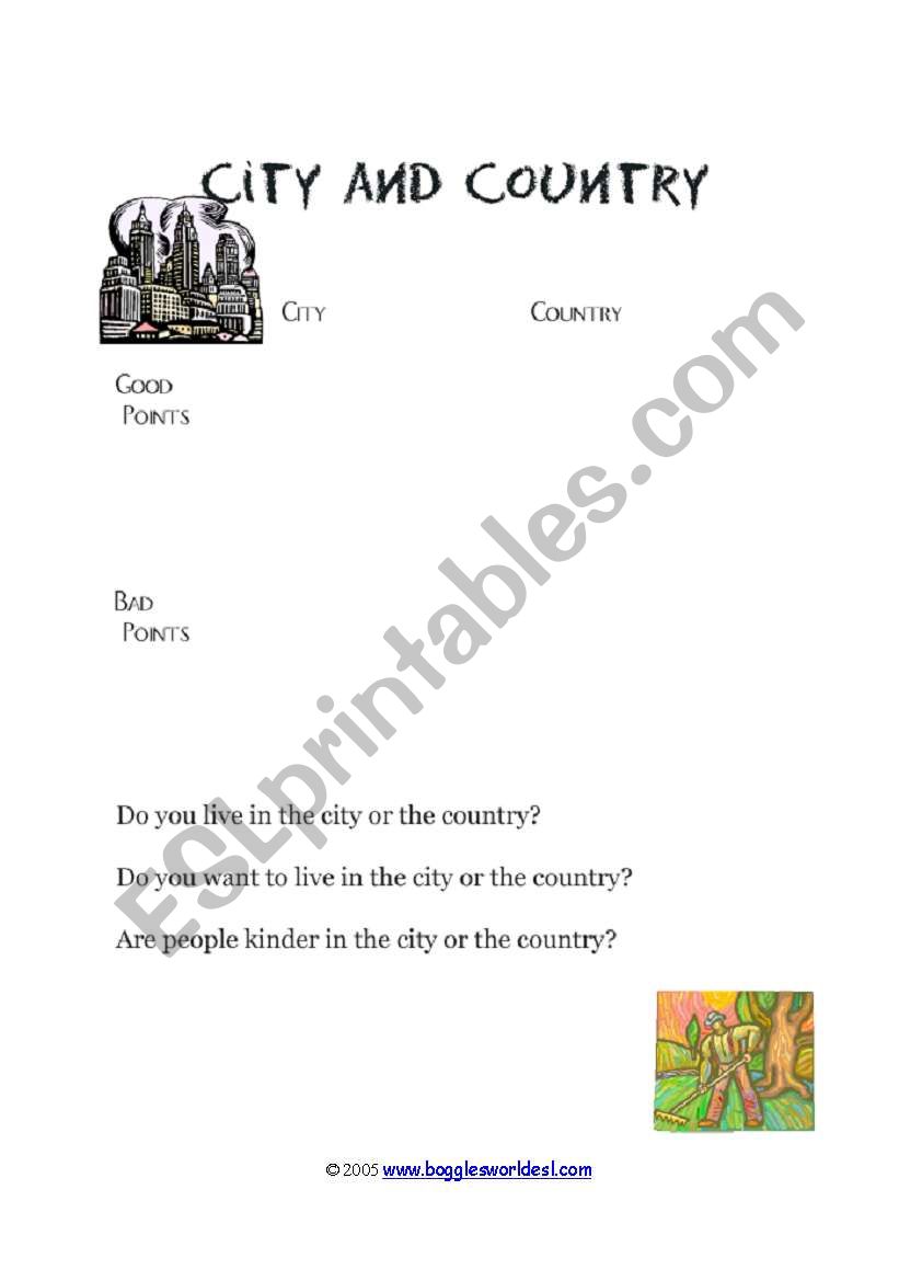 city and country worksheet