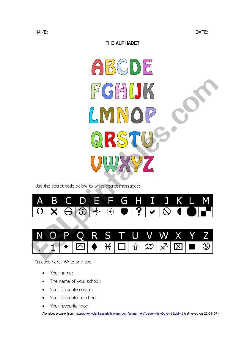 Alphabet Code worksheet