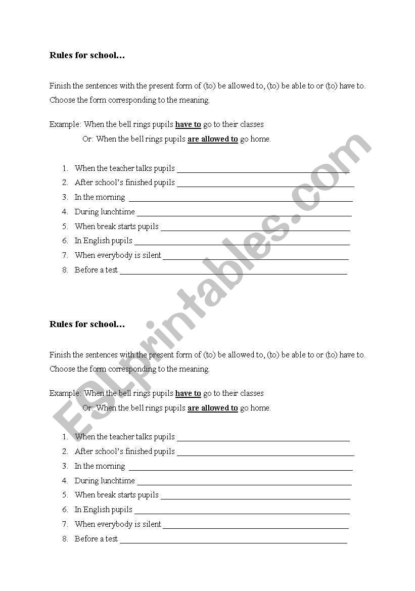 Rules for school worksheet
