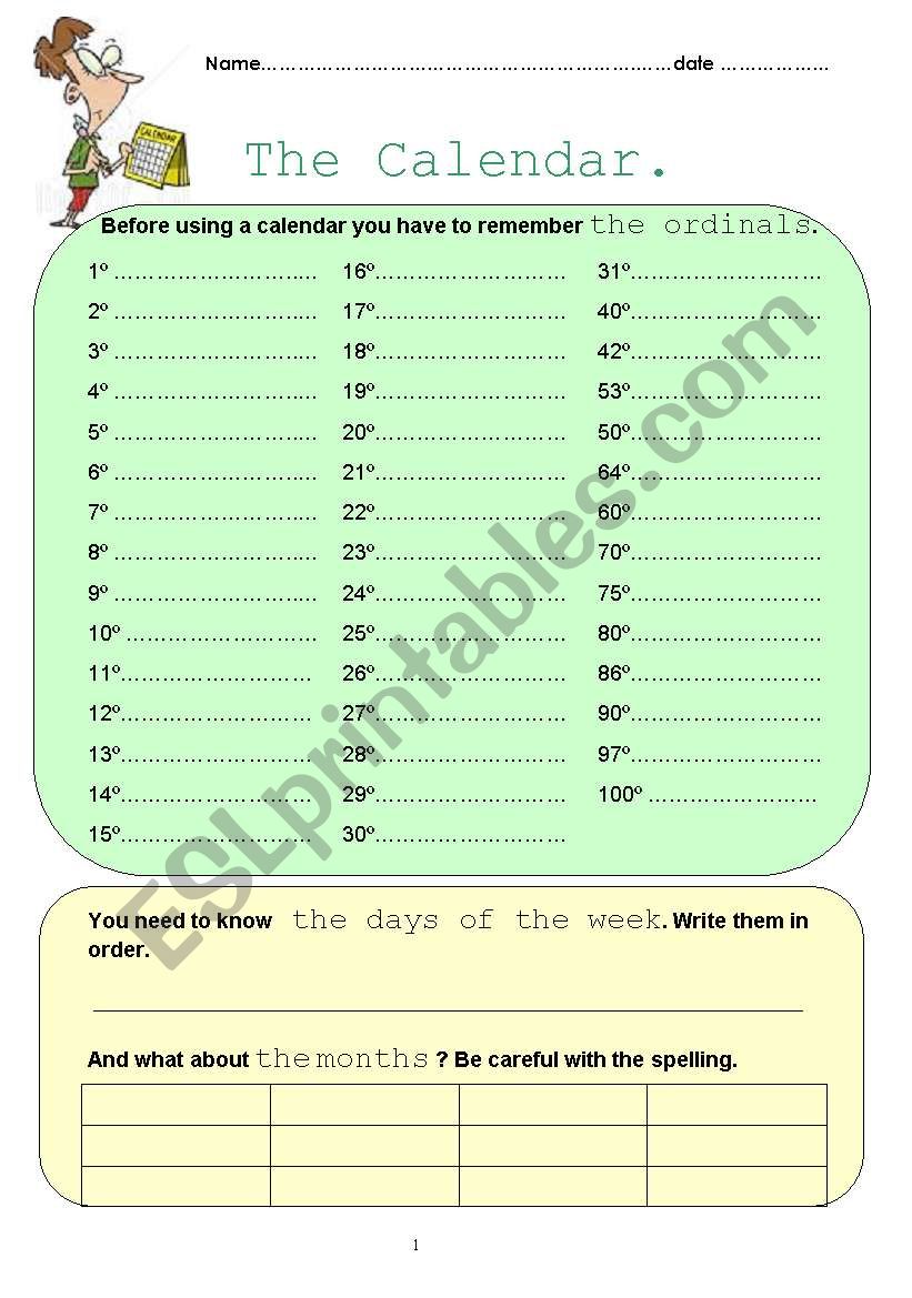 The calendar worksheet