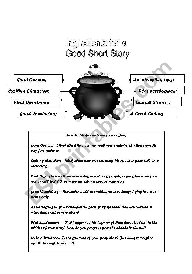 Short Story Ingredients worksheet