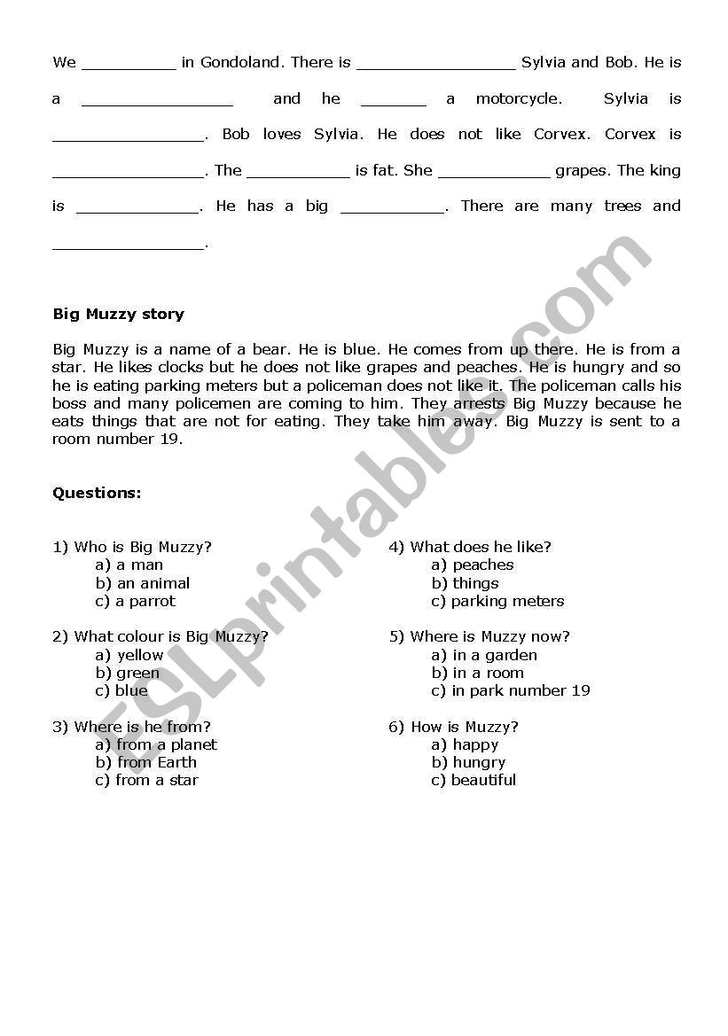 Gondoland - Big Muzzy worksheet