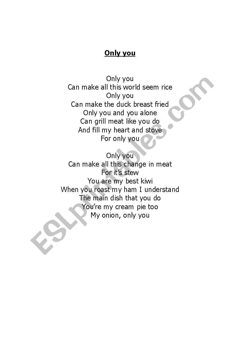 Only You worksheet