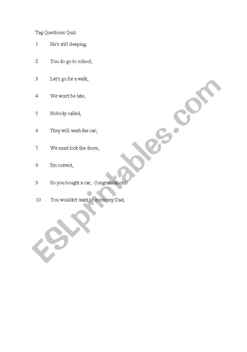 Tag Question quiz worksheet