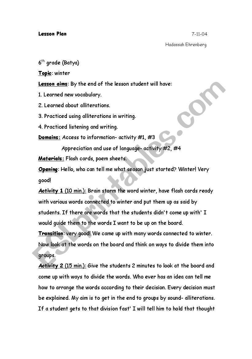 Winter  worksheet