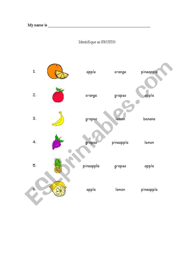 Fruits worksheet