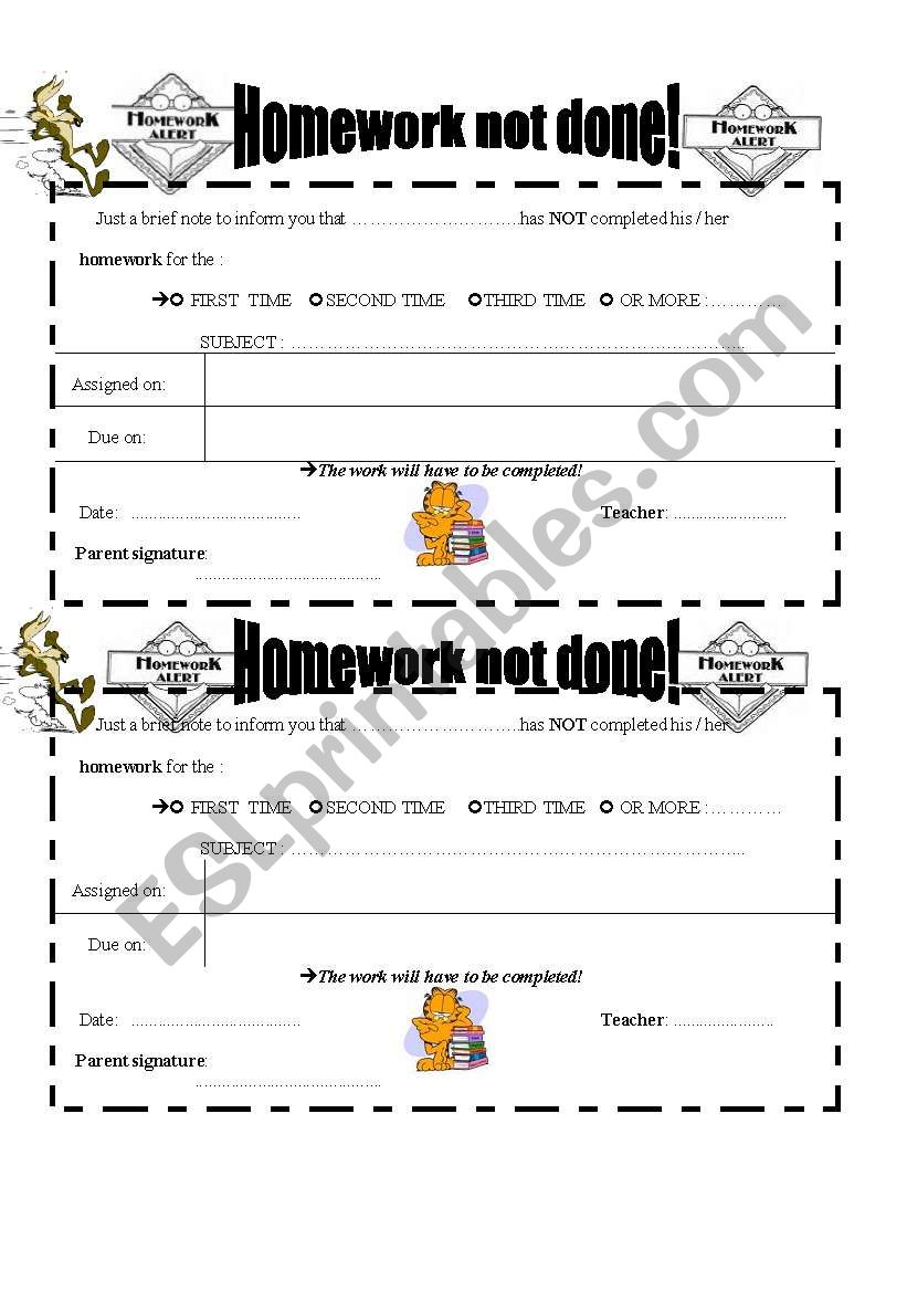 HOMEWORK NOT DONE! worksheet