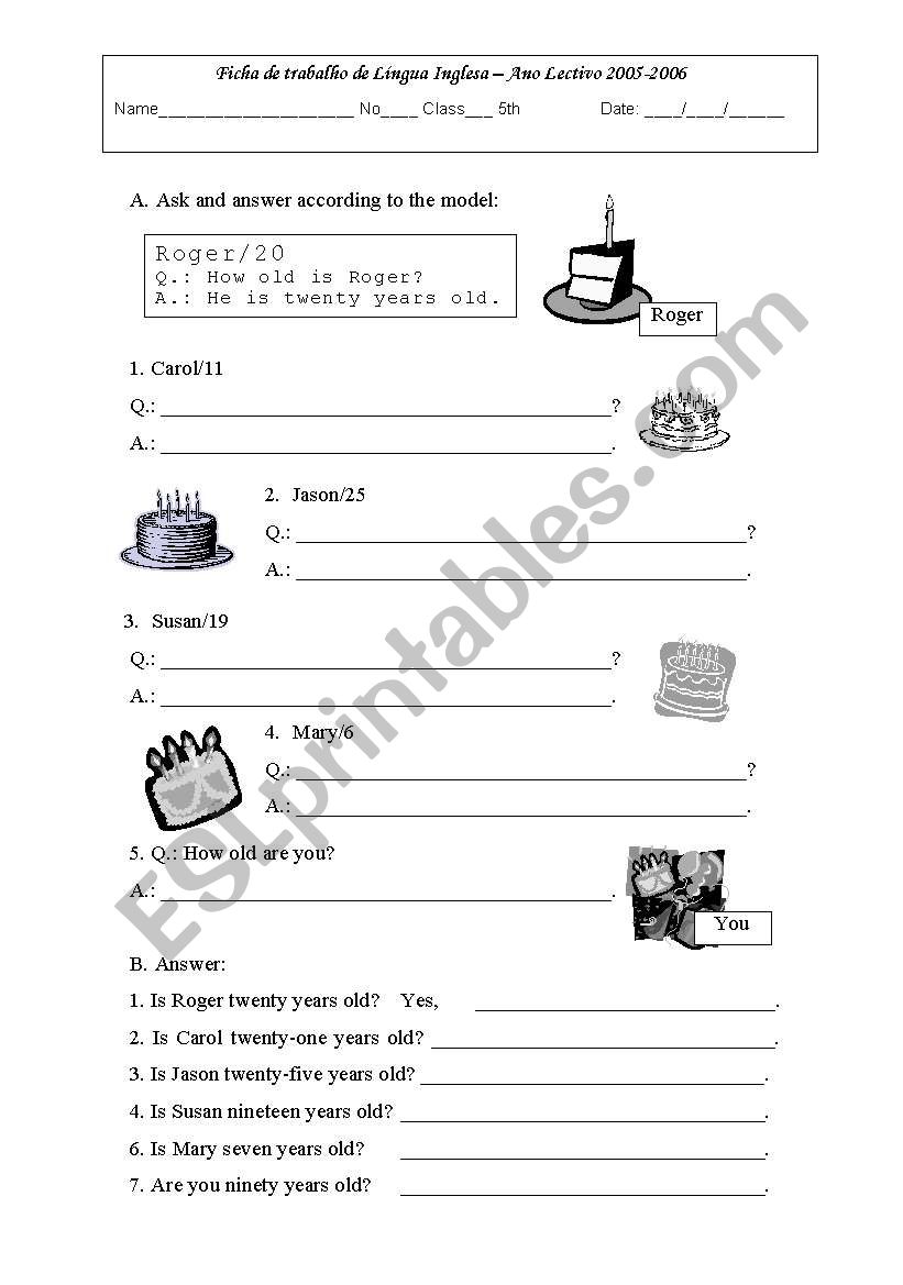 How old is he? worksheet