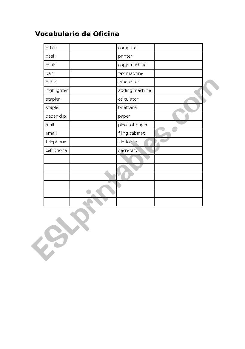 Office Vocabulary worksheet