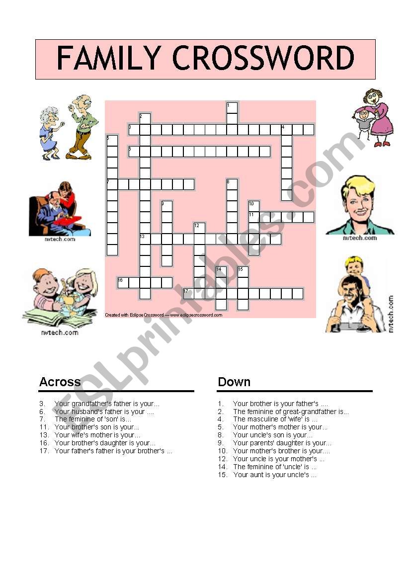 A FAMILY CROSSWORD worksheet