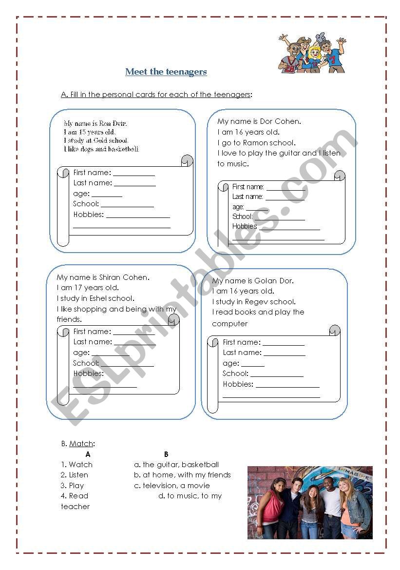 meet the teenagers worksheet