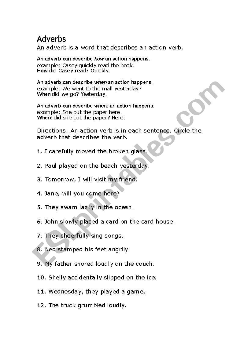 Adverbs worksheet