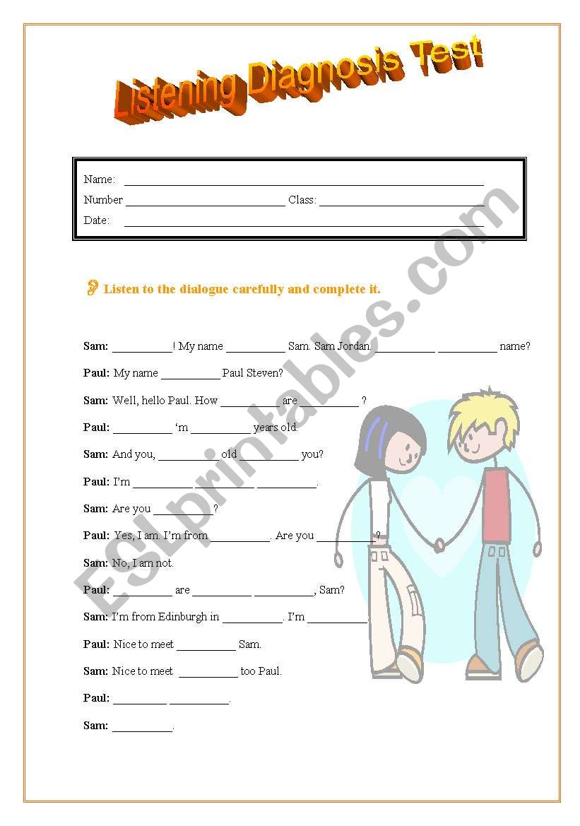 Listening test worksheet