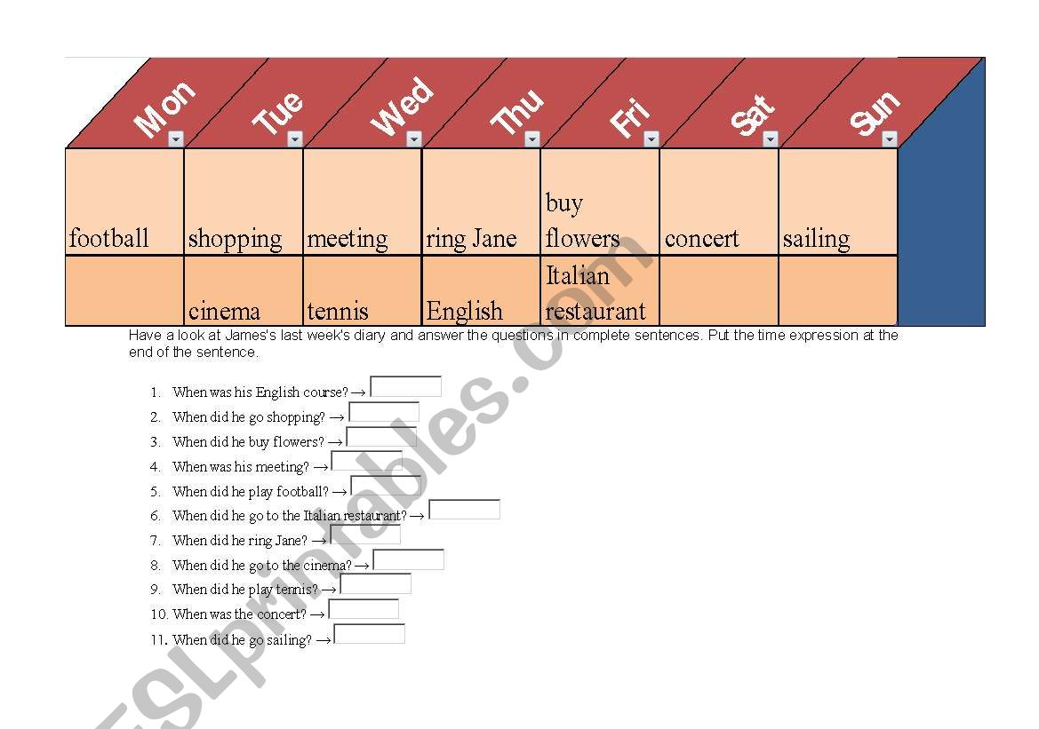 DAYS OF THE WEEK worksheet