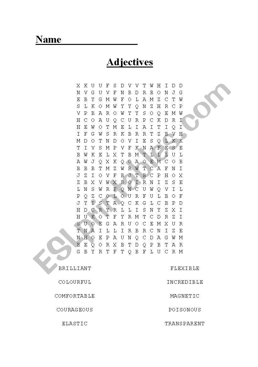 Adjectives Word Search worksheet