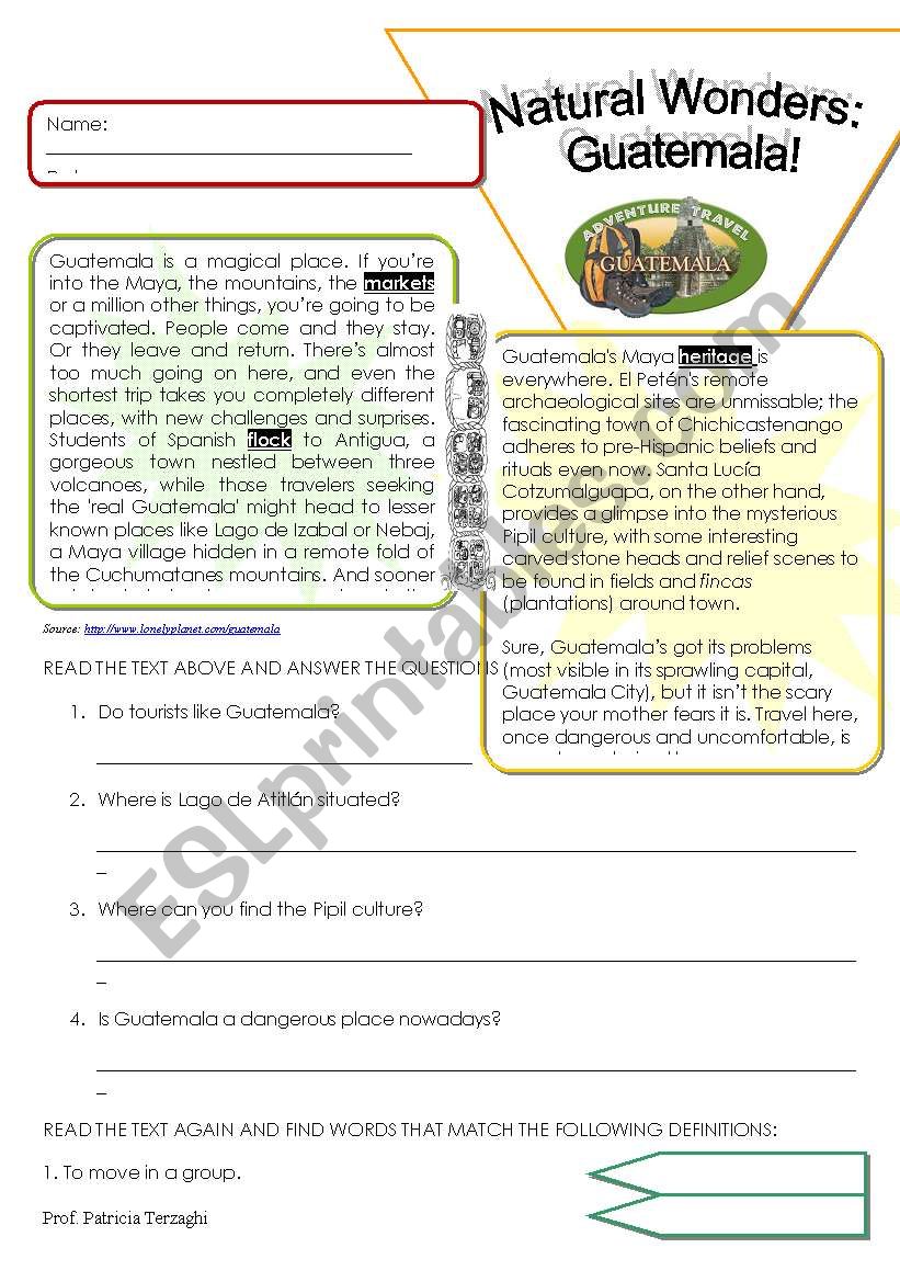 Natural Wonders: Guatemala worksheet