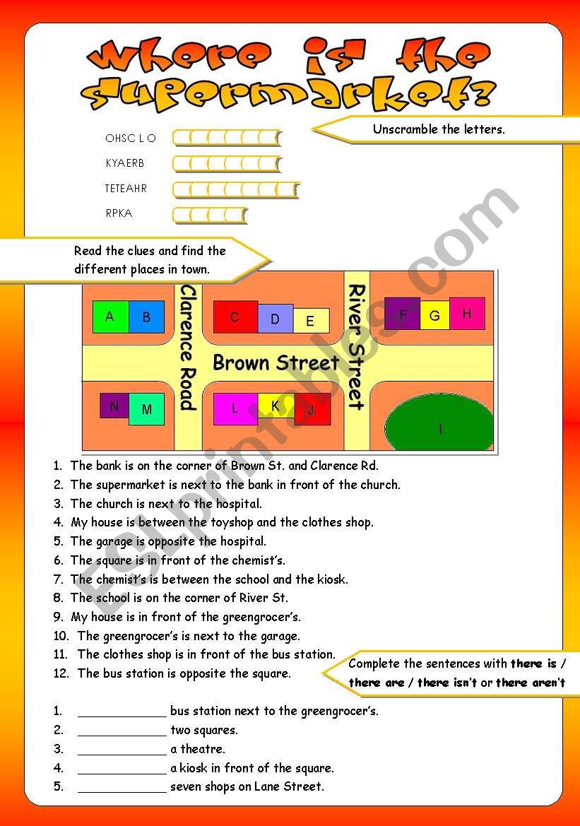 PLACES IN TOWN/PREPOSITIONS OF PLACE