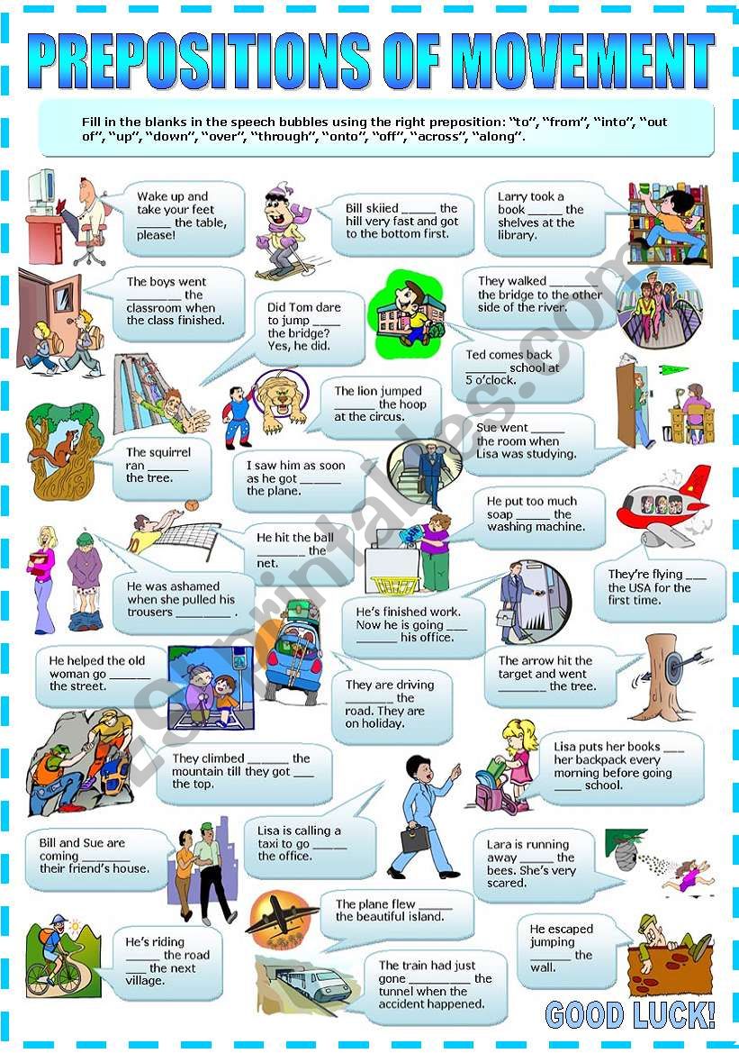 PREPOSITIONS OF MOVEMENT-EXERCISES (B&W VERSION INCLUDED)