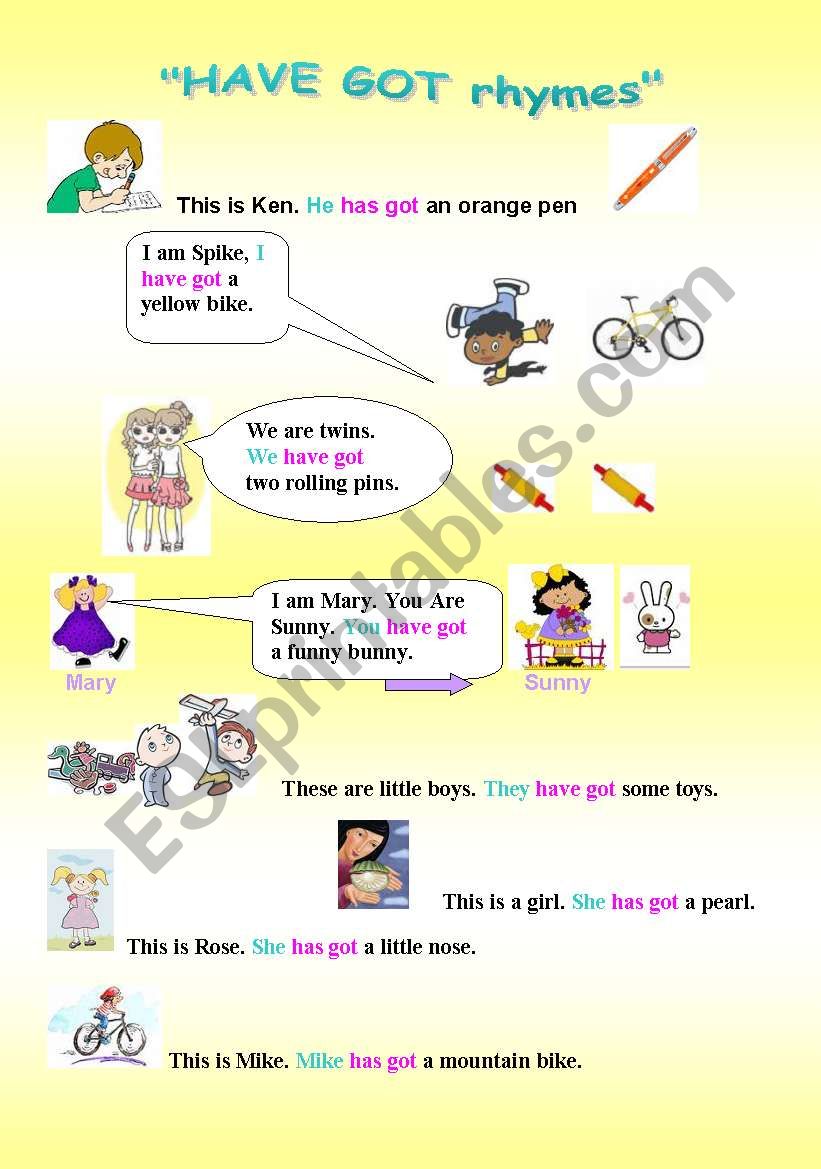 Have/has got - learn with rhymes (2 pages, with some fun exercises on the 2nd page) B&W version included