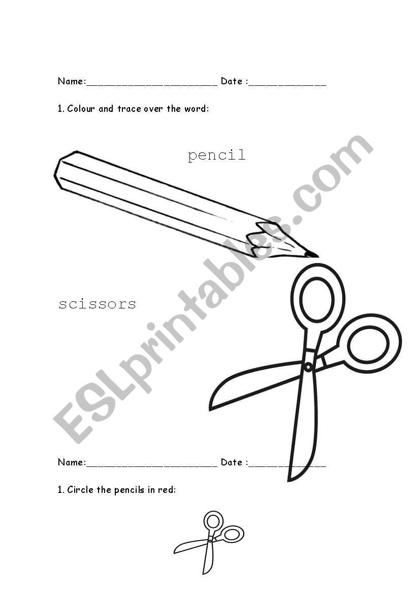 School objects worksheet