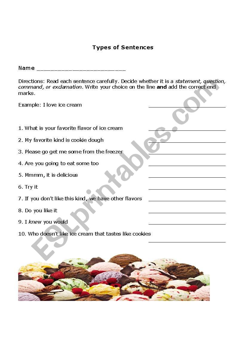 Sentence Types worksheet