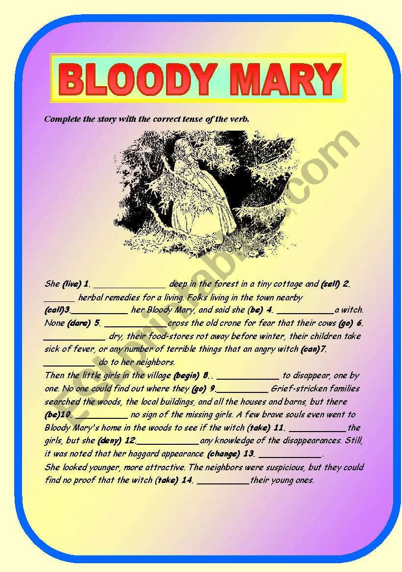 READING BLOODY MARY!!! worksheet