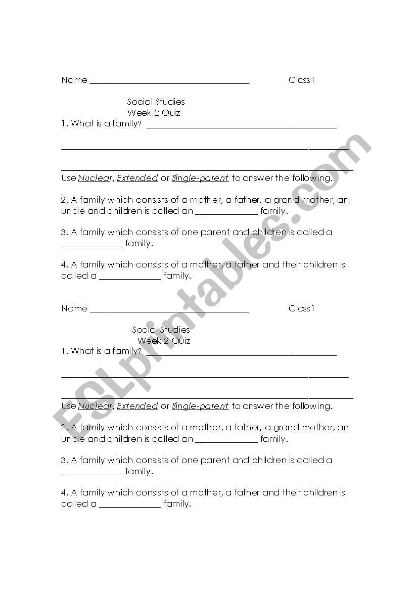 family quiz worksheet