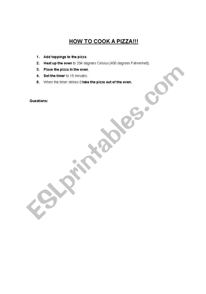 Pizza Worksheet worksheet