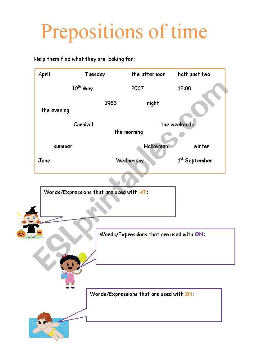 Prepositions of Time worksheet