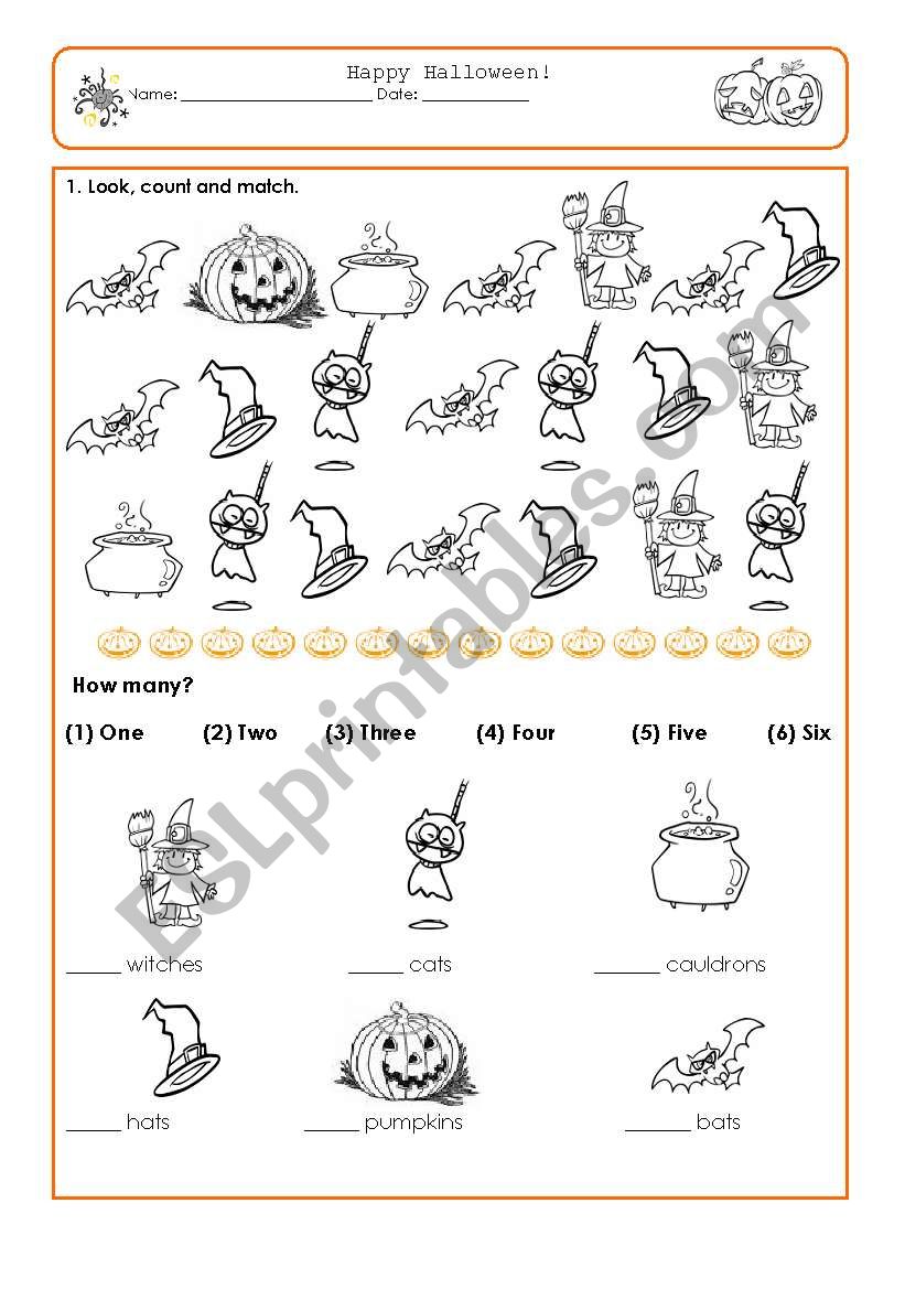 Halloween count and match worksheet