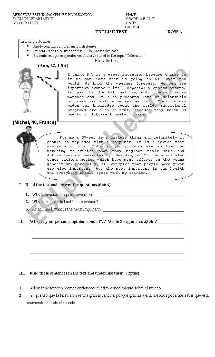 Reading comprehension  worksheet