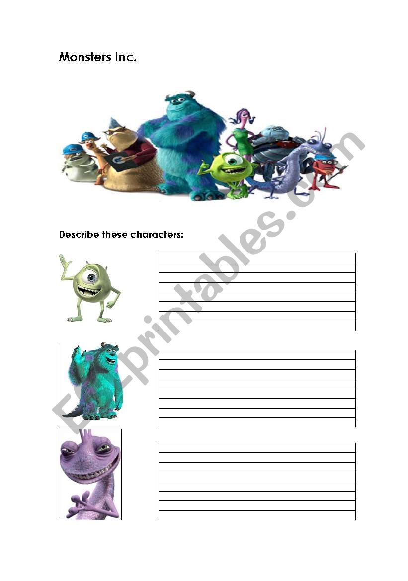Monsters Inc. Activity worksheet