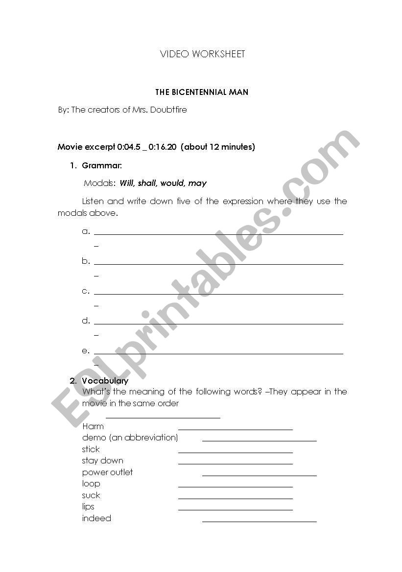 vicentenary man worksheet