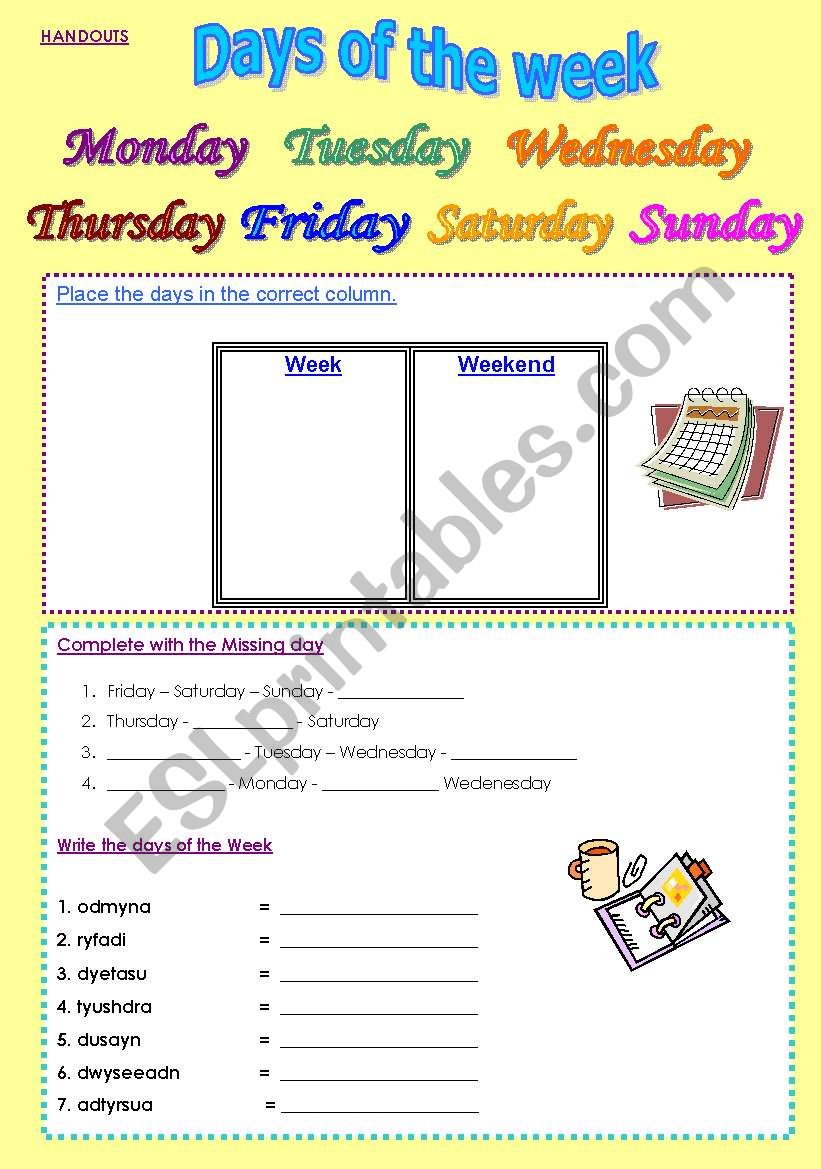 Days of the week worksheet