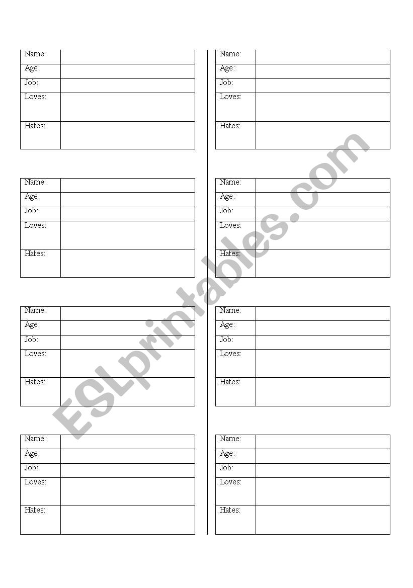 Personal Information Form worksheet